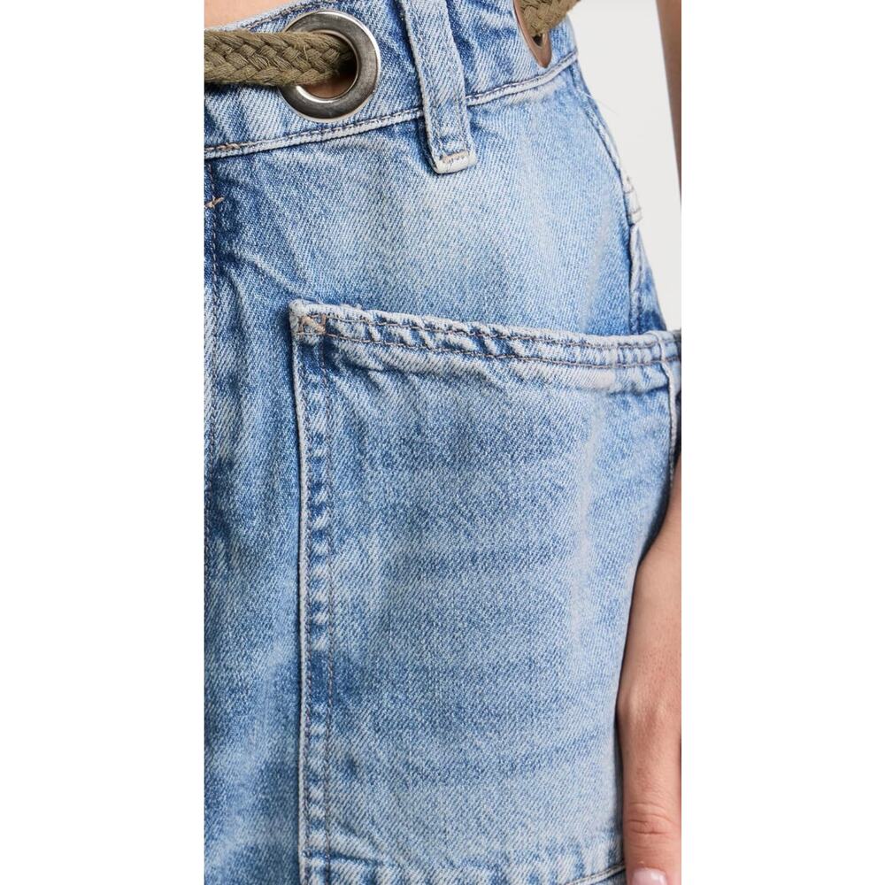 Free People Light Blue Patchwork Wide-Leg Denim with Olive Drawcord - Picture 5 of 13